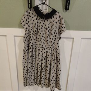 Modcloth Charming Black and Gray Cat Dress With Pockets